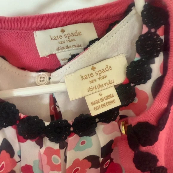 Kids size 6 Kate Spade Pink Floral Dress and Cardigan Sweater set - Picture 2 of 4